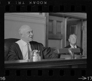 Judge Adlow seen at the bench presiding over a session in Boston Municipal Courtroom