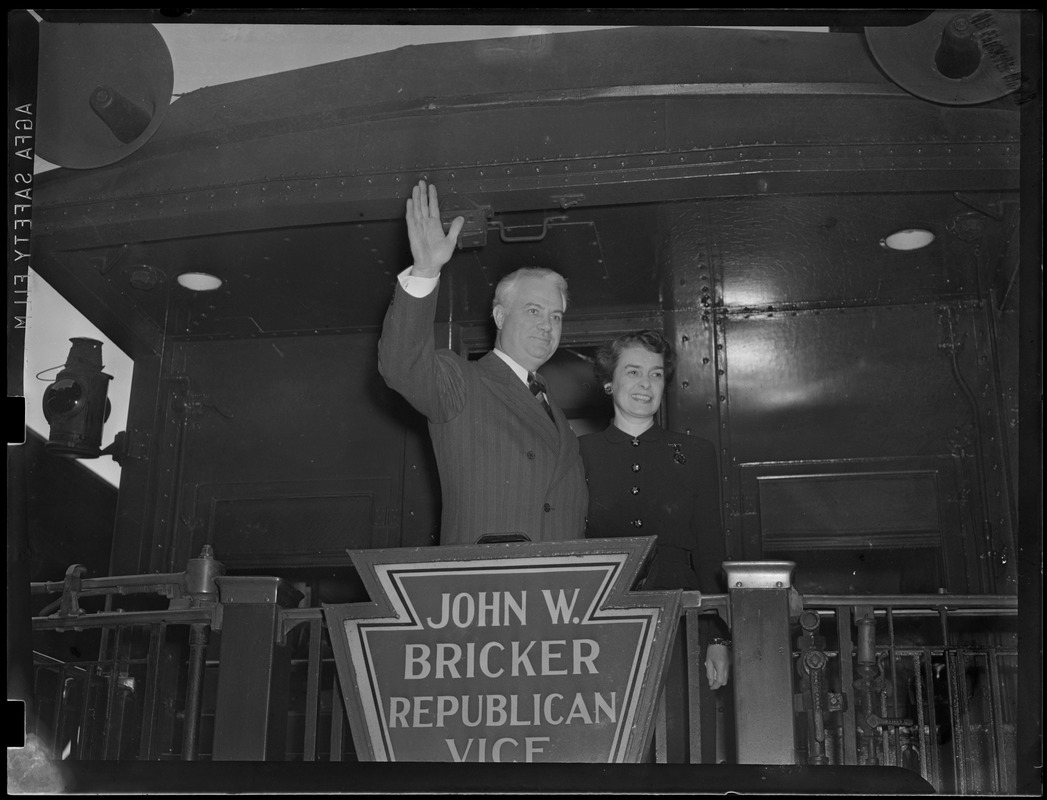 Governor John W. Bricker, Republican nominee for vice president, most likely campaigning with his wife Harriet