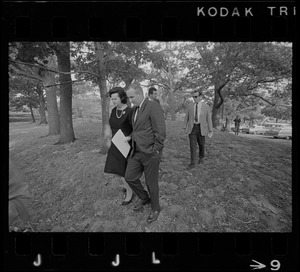 Boston School Committee member Louise Day Hicks and a man seen in Franklin Park during Black student rally