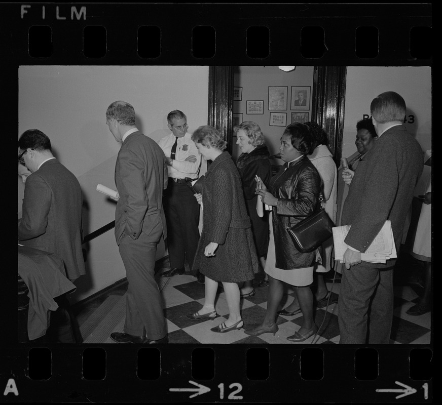 Mayor Kevin White and Mothers for Adequate Welfare members leaving meeting