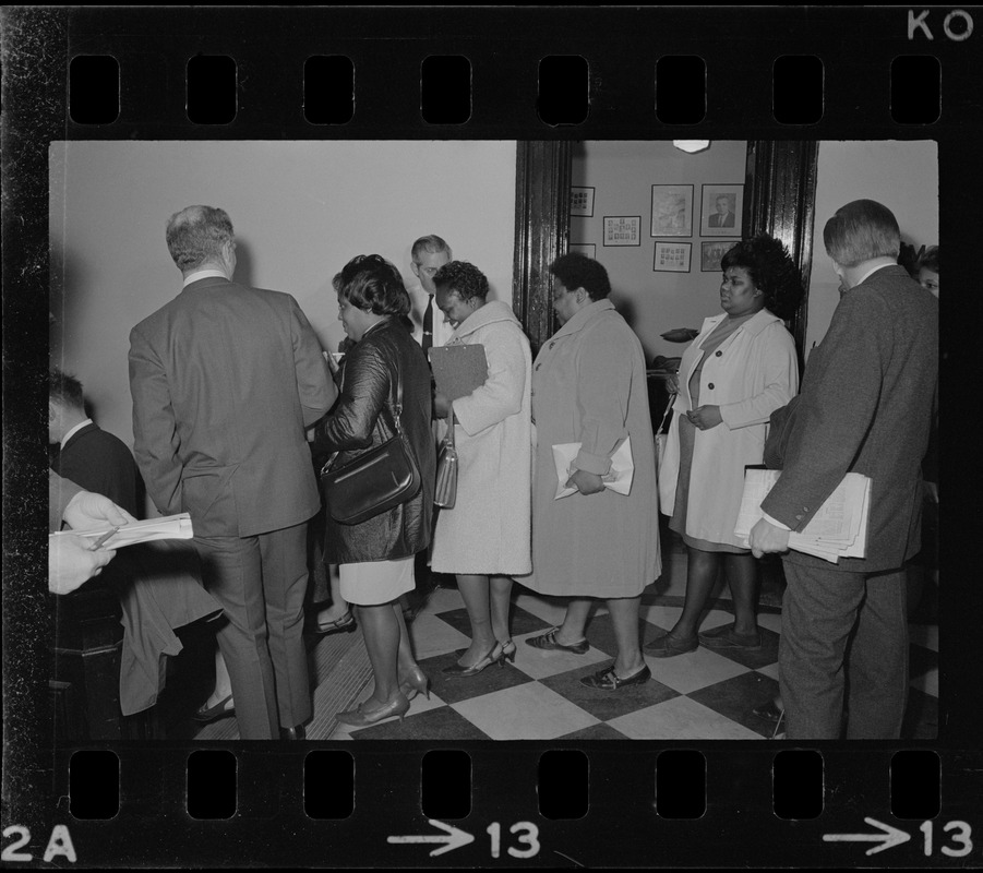 Mayor Kevin White and Mothers for Adequate Welfare members leaving meeting