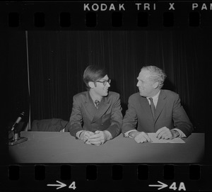 Mayor Kevin White talks with Jim Casey, chairman of Mass. Young Democrats convention