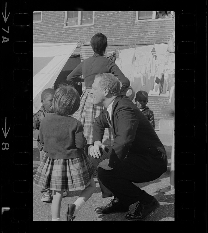 Kevin White circulates among the voters during campaign trip through the D St. Housing Project in South Boston