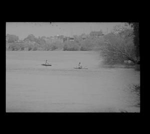 Rower sculling on the Charles River near Brighton, MA