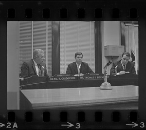 Boston School Committee members, Superintendent Dr. Wm. H. Ohrenberger, far left, and Chairman Mr. Thomas S. Eisenstadt, center