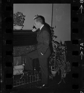 Boston young mayor Kevin White seen in his office in City Hall