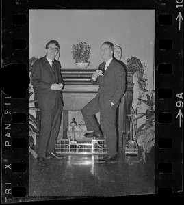 Mayor Kevin White, right, and an unidentified man, in White's office at City Hall
