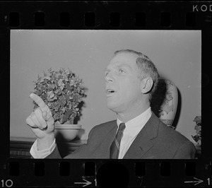 Boston young mayor Kevin White answers questions at his office in City Hall