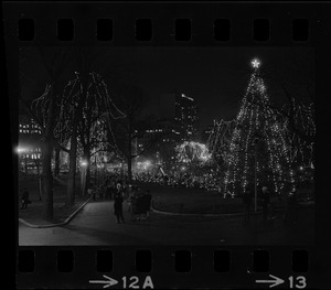 Thousands of shoppers began converging on picturesque Boston Common last night shortly after some 60,000 Christmas lights were illuminated by Mayor White, officially marking the opening of the 21st annual Christmas Festival