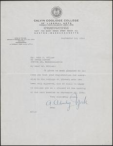 Letter from Amos Chesley York, Boston, to Jack Miller, Boston, 1946 September 13