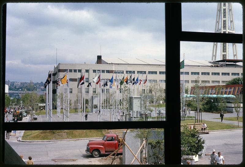 View through window of Plaza of the States, Seattle, Washington