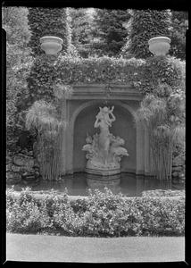 Statue in lily pool, east end of Mrs. R. T. Crane's herbaceous garden (vert)