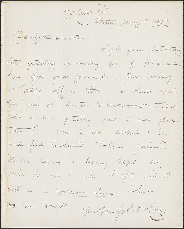 Letter from John D. Long to Zadoc Long and Julia D. Long, January 5, 1865