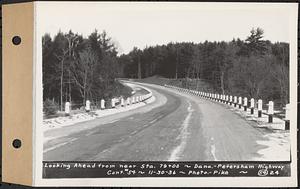 Contract No. 54, Highway in Towns of Dana, Petersham, Worcester County, looking ahead from near Sta. 79+00, Dana and Petersham, Mass., Nov. 30, 1936