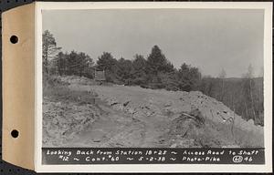 Contract No. 60, Access Roads to Shaft 12, Quabbin Aqueduct, Hardwick and Greenwich, looking back from Sta. 18+25, Greenwich and Hardwick, Mass., May 2, 1938
