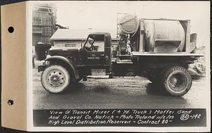 Contract No. 80, High Level Distribution Reservoir, Weston, view of transit mixer (4 yd. truck), Maffei Sand and Gravel Company, Natick, high level distribution reservoir, Weston, Mass., Nov. 2, 1939