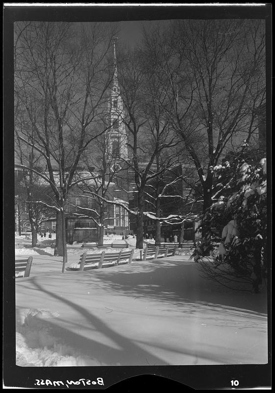 Park Street Church in snow, Boston