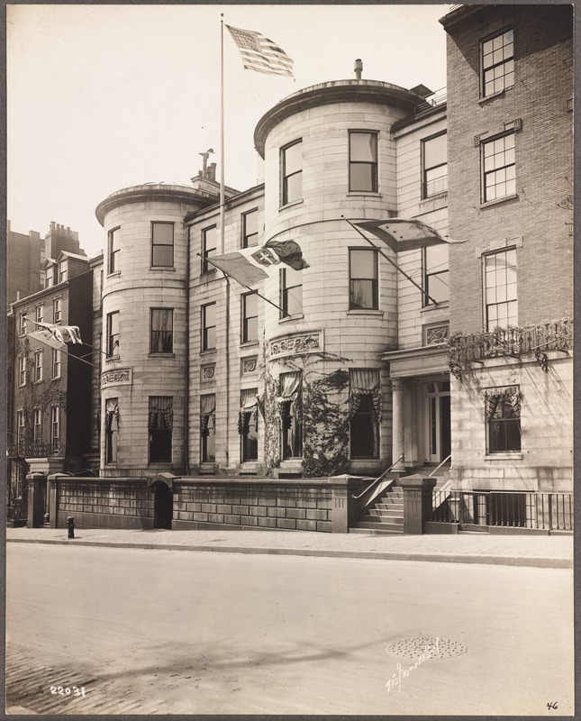 Somerset Club, Beacon Street, showing war flags, May 23, 1919