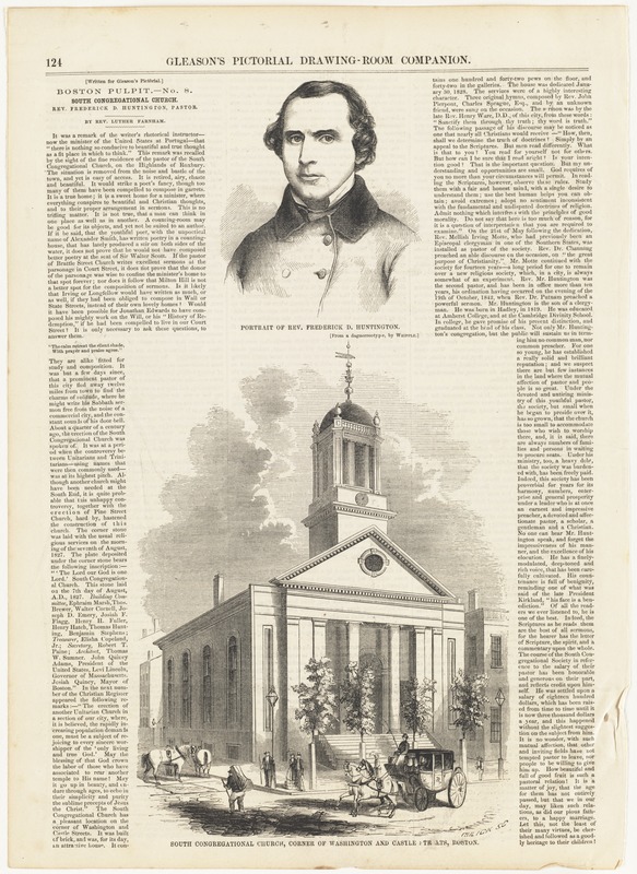 Portrait of Rev. Frederick D. Huntington ; South Congregational Church, corner of Washington and Castle Streets, Boston