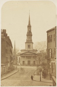 New South Church, Church Green, Bedford and Summer Streets. Church rebuilt 1814 Charles Bulfinch [architect], church razed 1868
