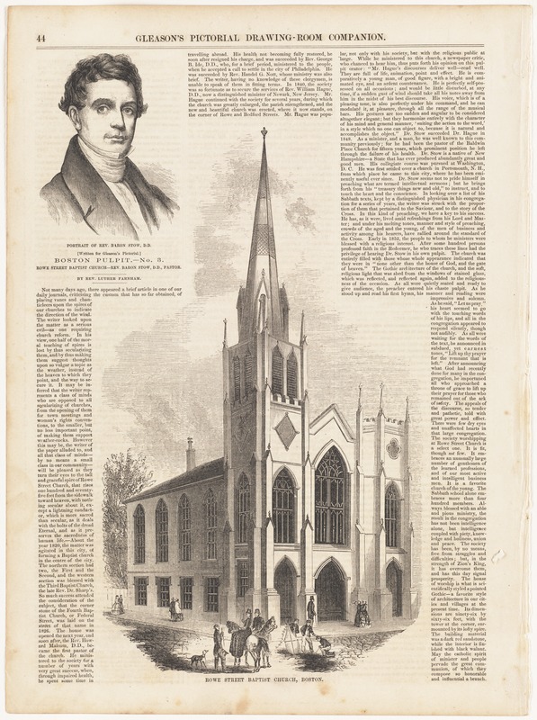 Portrait of Rev. Baron Stow, D. D. ; Rowe Street Church, Boston