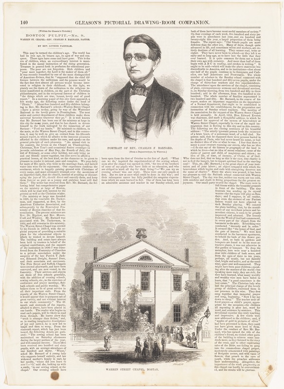 Portrait of Rev. Charles F. Barnard ; Warren Street Chapel, Boston