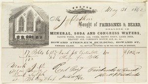 Howard Athenaeum - bill of sale - Fairbanks & Beard, 1862