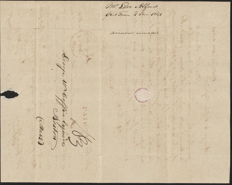 Love Alford to Coffin, 1 November 1841 Digital Commonwealth