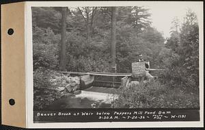 Beaver Brook at weir below Pepper's mill pond dam, Ware, Mass., 9:30 AM, Jul. 20, 1936