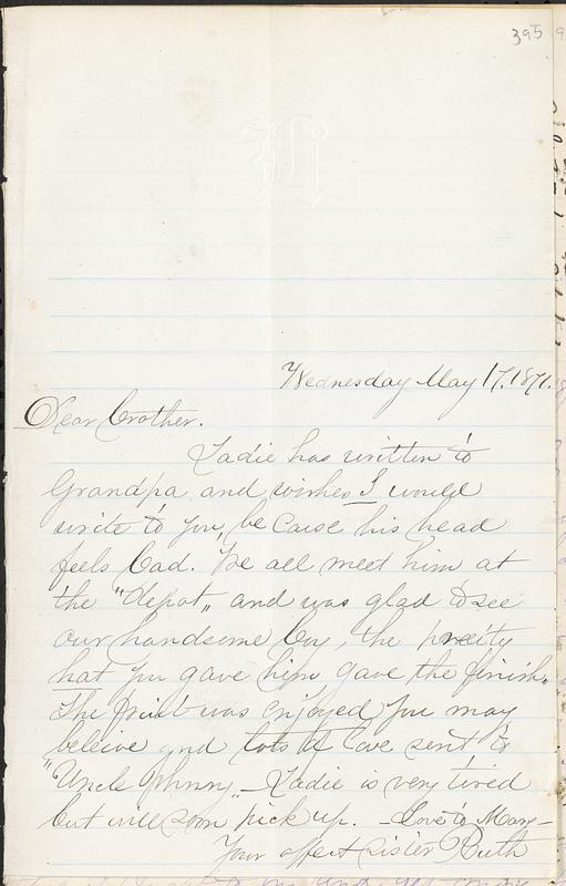 Letter from Ruth Ann B. Strout to John D. Long, May 17, 1871