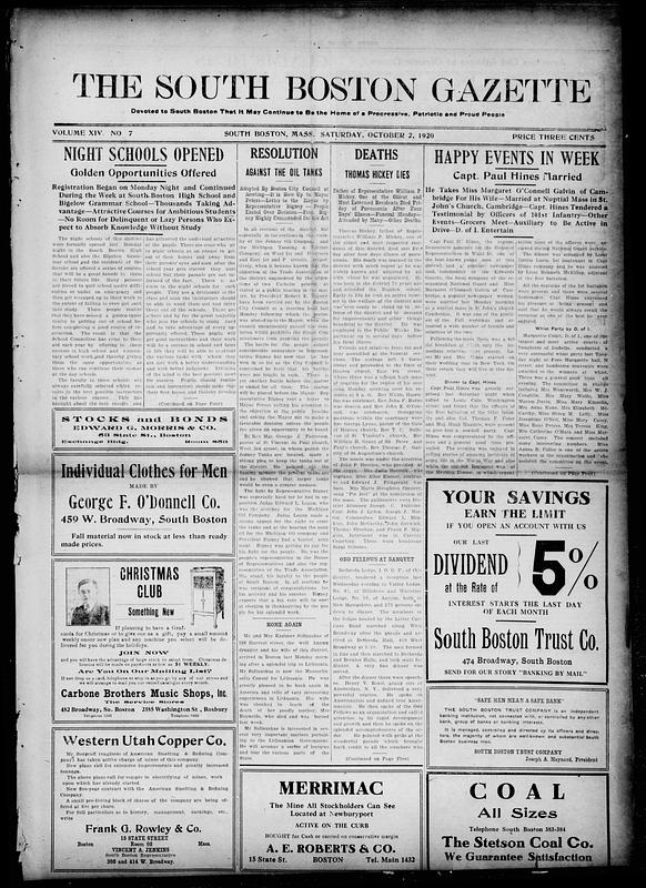 South Boston Gazette. October 02, 1920 Digital Commonwealth