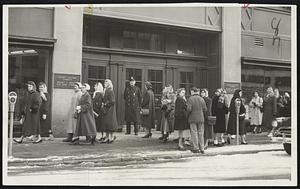 Malden Workers Out-Pickets and workers gather outside the Pleasant street, Malden, offices of the Malden Melrose Gas Light Co. More than 250 gas workers failed to report on the job there today following a breakdown in company-union negotiations. Electric workers refused to cross their picket lines.