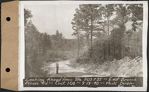 Contract No. 106, Improvement of Access Roads, Middle and East Branch Regulating Dams, and Quabbin Reservoir Area, Hardwick, Petersham, New Salem, Belchertown, looking ahead from Sta. 203+35, East Branch access road, Belchertown, Mass., Sep. 19, 1940