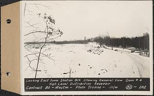 Contract No. 80, High Level Distribution Reservoir, Weston, looking east from Sta. 81 showing general view dam 4, high level distribution reservoir, Weston, Mass., Jan. 5, 1940