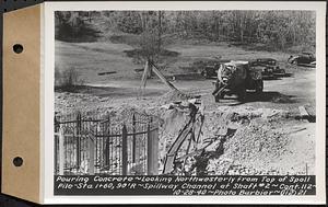 Contract No. 112, Spillway at Shaft 2 of Quabbin Aqueduct, Holden, pouring concrete, looking northwesterly from top of spoil pile, Sta. 1+60, 90 feet right, spillway channel at Shaft 2, Holden, Mass., Oct. 28, 1940