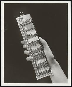 A weather guide that makes automatic local forecasts from wind and cloud conditions has been developed from war-born forecasting techniques and Northern Hemisphere daily weather charts for the past half century. According to announcement by American Optical Company, a simple turn of a dial that aligns a red arrow with cloud formation and wind direction produces the correct weather prediction for the next 12 to 24 hours in a small window. Clouds in the sky are matched with one of seven colored pictures of cloud formations on the face of the instrument which is designed for use in the home, office or outdoors.