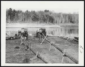 Civil Defense Pumps operating at Heywood Basin are sending 2,000,000 gallons of water daily to the drought-depleted Fall Brook Reservoir in Leominster. City reservoirs now hold less than 20 days' supply of water.