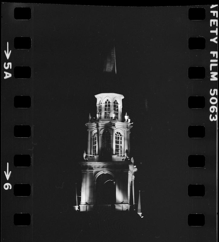 Church spire at night