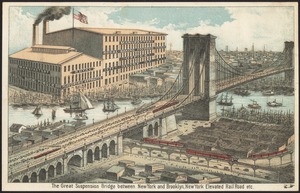 The great suspension bridge between New York and Brooklyn, New York elevated rail road etc.