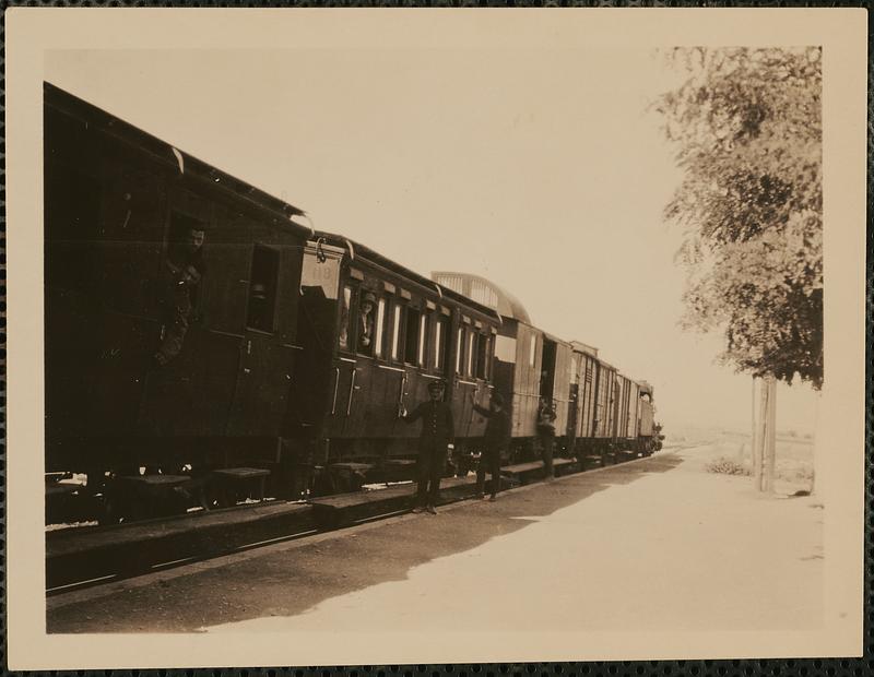 Greek railway train on the way to Saloniki