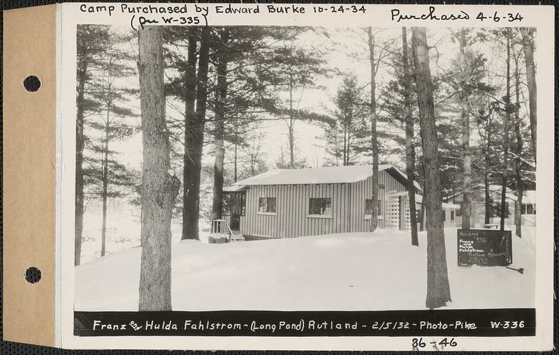 Franz And Hulda Fahlstrom, Camp, Long Pond, Rutland, Mass., Feb. 5 ...