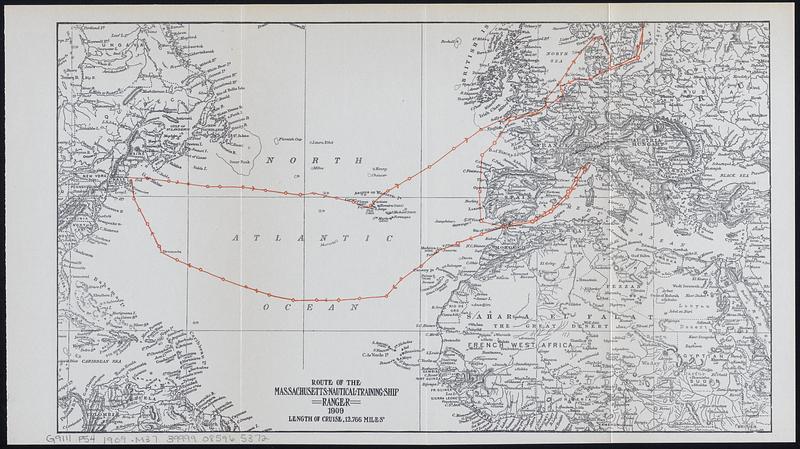Route of the Massachusetts nautical training ship Ranger, 1909