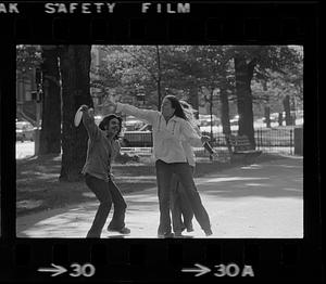 Playing Frisbee on Commonwealth Avenue mall, Boston