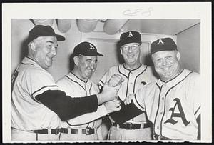 No So Long Ago these four Baseball Hall of Famers, Al Simmons, Mickey Cochrane, Lefty Grove and Jimmy Foxx (left to right) were performing for the powerful Philadelphia A's Grove and Foxx later starring for the Red Sox. Here they are before playing in yesterday's game at Yankee Stadium.