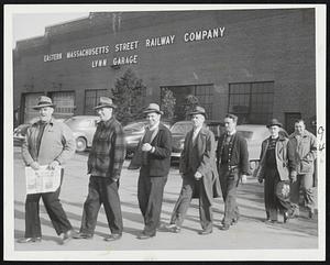 Picket Line On The March – This picket line outside of the Lynn terminal of the Eastern Massachusetts Street Railway was represented on 10 other divisions of the company today as a strike affecting half a million commuters spread over the eastern half of the state.