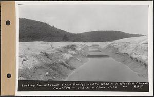 Contract No. 49, Excavating Diversion Channels, Site of Quabbin Reservoir, Dana, Hardwick, Greenwich, looking downstream from bridge at Sta. 10+00, middle-east channel, Hardwick, Mass., Jul. 8, 1936