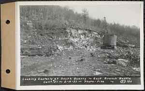 Contract No. 51, East Branch Baffle, Site of Quabbin Reservoir, Greenwich, Hardwick, looking easterly at south quarry, east branch baffle, Hardwick, Mass., Feb. 10, 1937