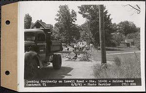 Contract No. 71, WPA Sewer Construction, Holden, looking southerly on Lovell Road, Sta. 15+00, Holden Sewer, Holden, Mass., Aug. 5, 1941