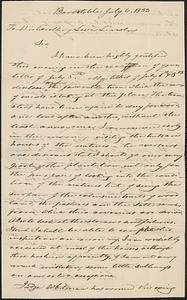 Mashpee Revolt, 1833-1834 - Letter from Josiah J. Fiske to Gov. Levi Lincoln, July 6, 1833