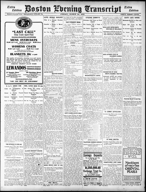 Boston Evening Transcript. March 28, 1913 - Digital Commonwealth